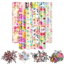 HTVSTD Flower HTV Vinyl - 10 Sheets (12inches*10inches) Floral Heat Transfer Vinyl Watercolor HTV Vinyl Patterned HTV Iron On Vinyl for T-Shirts Compatible with Sillhoutte Cameo and Cricut