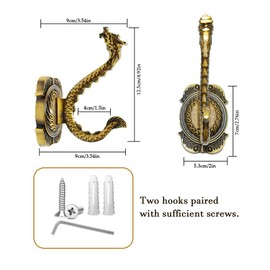 MfhdgXAvs Vintage Wall Hooks Heavy Duty Wall Mounted, Vintage Hooks 2Pcs Coat Hooks Decorative Hook for Coats, Towels, Keys & Purse Rust Resistant & Easy Installation Kit Included (Bronze Dragon)