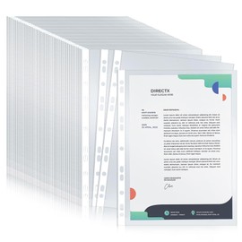 Punched Pockets A4, 100 Pcs Poly Pockets A4 Punched Pockets 60 micorn Binder Pouch Clear Binder Pocket Document Filing Bags Document Organiser Storage Pocket for Home & Offices