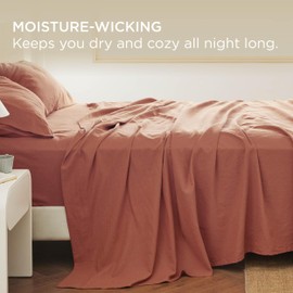 Bedsure Linen Cotton Blend Sheets 4-Piece Set, Ultra Soft & Breathable King Sheet, Moisture Wicking for Hot Sleepers, Ideal Gifts for All Seasons, Aragon Red, King