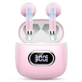 Bluetooth Kopfhörer, Kopfhörer Kabellos Bluetooth 5.3 In Ear Kopfhörer mit 4 HD Mic, 2024 Kabellose Kopfhörer 42Std ENC Noise Cancelling Earbuds Tiefer Bass, IP7 Wasserdicht Ohrhörer USB-C pink weiß