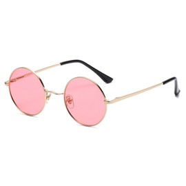 qinqilanqi-S Vintage Runde Sonnenbrille für Damen und Herren, polarisierte Sonnenbrille mit Metallrahmen，Hippie ，UV400 (Gold/Rosa)