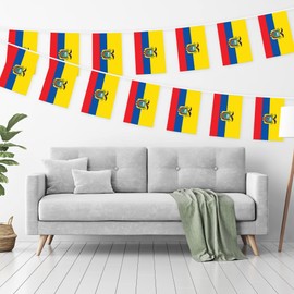 G128 Ecuador Ecuadorian Bunting Banner | Flag 8.2 x 5.5 Inch, Full String 33 Feet | Printed 150D Polyester, Decorations For Bar, School, Festival Events Celebration