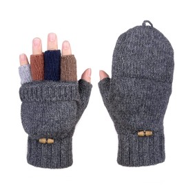 Hjkiopc Winter Gloves Fingerless Flip Gloves Thicken Knit Cashmere Gloves Mittens Gloves For Winter Outdoor Walking Cycling Driving Gloves Hand Warmer Women Mens (B-Grey)