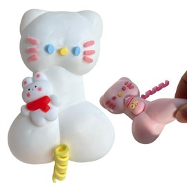 Taba Squishy Cat Head – Silicone Cat Squishy Toy for Stress Relief, Soft and Fun Squishy Cats for Relaxation, Perfect for Cat Lovers and Kids (Pink＆White)