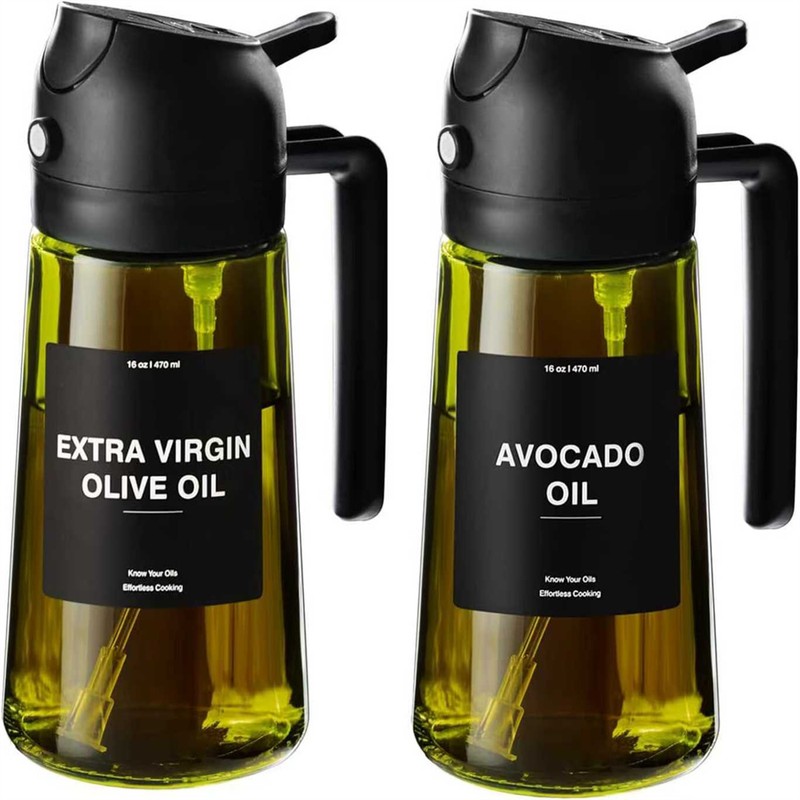2-in-1 Olive Oil Sprayer for Cooking – 16 oz Glass