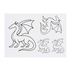 4 x 'Dragon Outline' Temporary Tattoos - Water Resistant, Skin-Safe, Non-Toxic Transfers, Mixed Sizes (TO00084780)