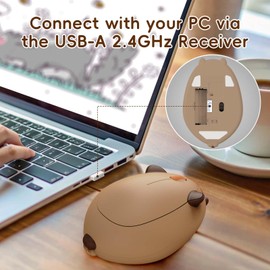 Akko Computer Mouse, Quiet Click Cute Cat Mouse 2.4GHz with USB-A Receiver, 1200DPI Optical Tracking, Wireless Gaming Mouse for Laptop PC Mac (Capybara)