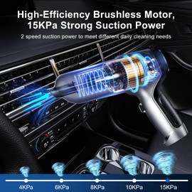 Easges Mini Vacuum Cleaner for Car, Portable Handheld Vacuum Cordless with 15KPa Powerful Brushless Motor, 3 in 1 Rechargeable Wireless Handheld Vacuum Cleaner for Car, Office and Home Cleaning