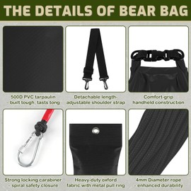 10L Bear Food Bag for Food Backpacking Camping, Ultralight Bear Bag Hanging Kit, Waterproof Bear Proof Canister Gear Bags with Survival Nylon Ropes, Carabiners, Bear Bell, Rock Pouch, Pulley System