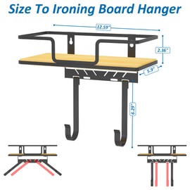 efluky Ironing Board Hanger with Removable Hooks, Ironing Board Holder Wall Mount for T/Y Type, 12.59" L x 5.9" W x 2.36" H, Black