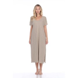 Poetically Correct Women's Chelsea-Cotton Short Sleeve Long Dress with Poetic Quote, Khaki