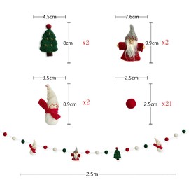PinkBlume Wool Felt Christmas Garland Decoration Wool Felt Snowman Christmas Tree Santa Claus Red Green White Plush Ball Christmas Banner Decoration Christmas Eve Home Party Indoor Christmas