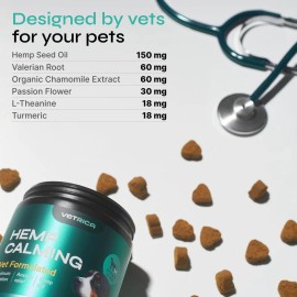 UD_Calming Chews for Dogs Anxiety Relief Hemp Soft Treats Valerian Root Turmeric L-Theanine Vet Visits Travel Supplements