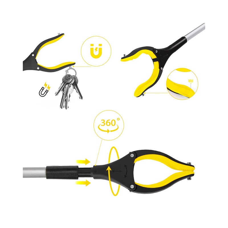 38" Extra Long Grabber Tool with 360°Rotating Anti-Slip Jaw， Lightweight