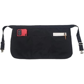 John G Brown & Sons 3 Pocket Waist Apron with Metal Clasp, Large Pocket Half Short Apron for Waitress, Waiters, and Food Service Server, 18 Inch Wide x 10 Inch Deep, Fits up to 40 Inch Waist – Black