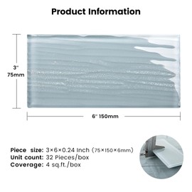 Adedeo Glass Subway Tiles, 3 x 6 Inch, Gray Glass Tiles for Backsplash, Bathroom Shower Wall, Pack of 32 Pieces