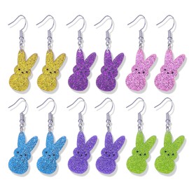 6PC Easter Peeps Bunny Earring Set Sparking Rabbit Dangle Earrings Colorful Wooden Rabbit Earrings Bulk Cute Easter Earring for Women Jewelry Accessorie (Colorful-B)
