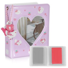WJIAAA Mini Photo Album, 3 Inch Photocard Binder Album, Heart Hollow Card Binder Mini Photo Card Book Holder for Collecting With Pendant DIY Keychian 40 Pockets