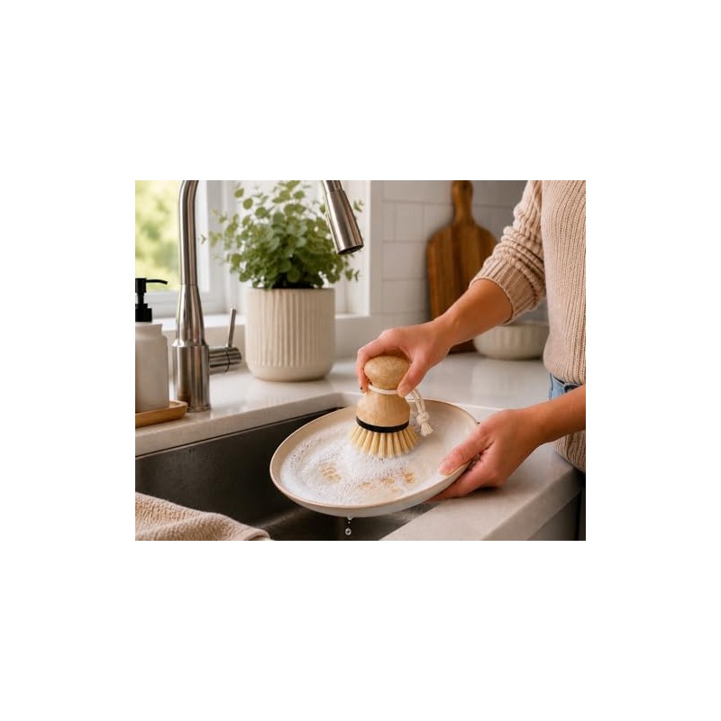 Kitchen Simple Bamboo Palm Brush Set, 2 Pack Dish Scrub