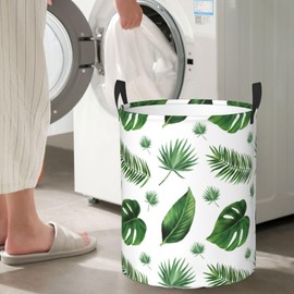 Green Leaf Laundry Basket Palm Leaves Laundry Hamper Turtle Leaf Clothes Storage Bucket Organizer Bin With Handles Waterproof Collapsible For Bathroom Bedroom Dorm Nursery Women Men Girls Boys
