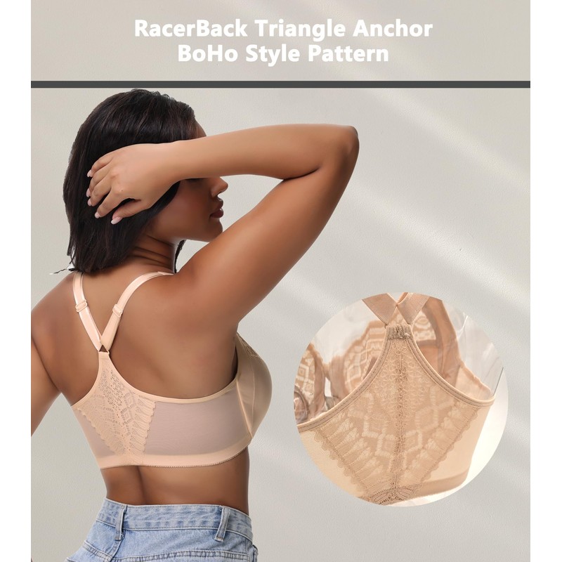 Oscrenia Racerback Front Closure Bra Plus Size for Women Unlined