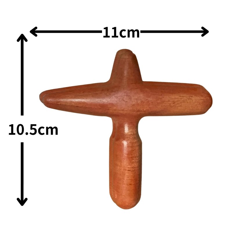 [改良型] 木製 十字型 つぼ押し棒 マッサージ棒 タイ製 天然木 削り出し 一体成型タイプ