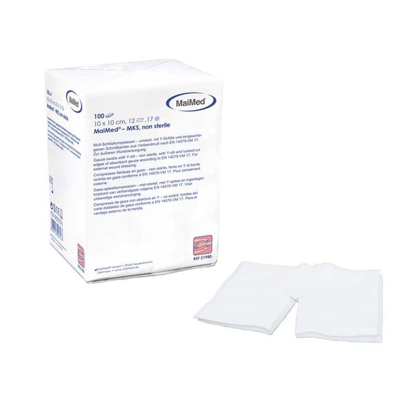 100 x MaiMed Gauze Compresses, Dressings, Dressing Gauze, Non-Sterile, 5