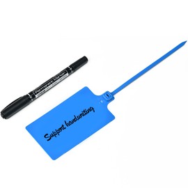 LeadSeals 50 Blue Plastic Writable Shipping Tags - Large, Waterproof, Hanging Label Ties with One Permanent Marker Pen