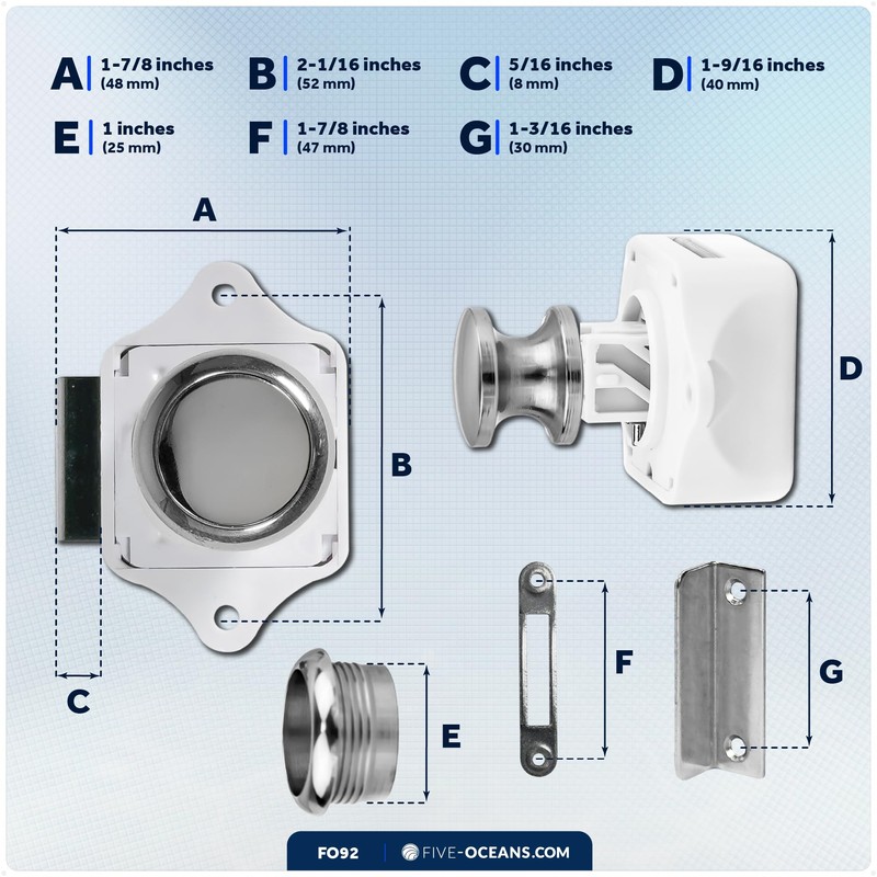 Five Oceans Polished Stainless Steel Keyless Push Button Latch, Marine