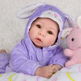 Aori Real Baby Dolls - 17 Inch Realistic Baby Doll with Soft Body & Purple Bunny Outfits for Girls 3+ Pretend Play, Dress Up, Nursery Decor