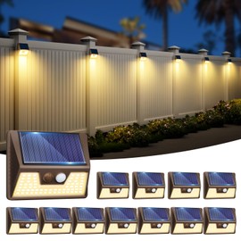 vighep 12 Pack Solar Motion Lights for Outside, Waterproof Fence Lights Outdoor, Warm White LED Wall Lights Wireless for Yard Steps Stairs Garden - Brown