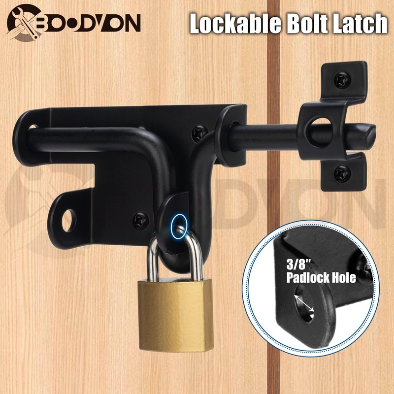 BOODVON Slide Bolt Gate Latch for Wooden Fence, Sliding Bolt