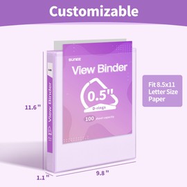 SUNEE 3 Ring Binder, 1/2 Inch D Ring, Clear View PVC-Free (Fit 8.5x11 Inches) for School or Office, Purple, 1 Pack