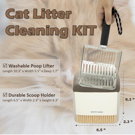 Vitisyao Stainless Steel Cat Litter Scoop, Metal Cat Litter Scooper with Holder - Portable Dustpan and Small Cleaning Brush, Heavy Duty Litter Scoop with Coarse and Fine Grid for All Cat Litter Boxes
