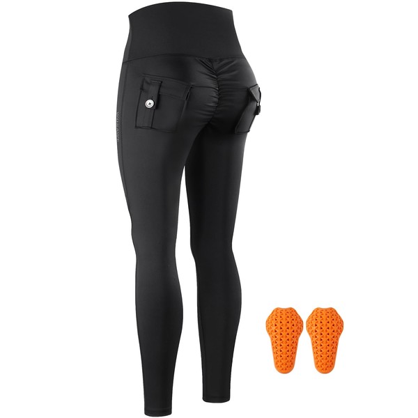 WOSAWE Women's Motorcycle Yoga Leggings with Removable Knee Pads Butt