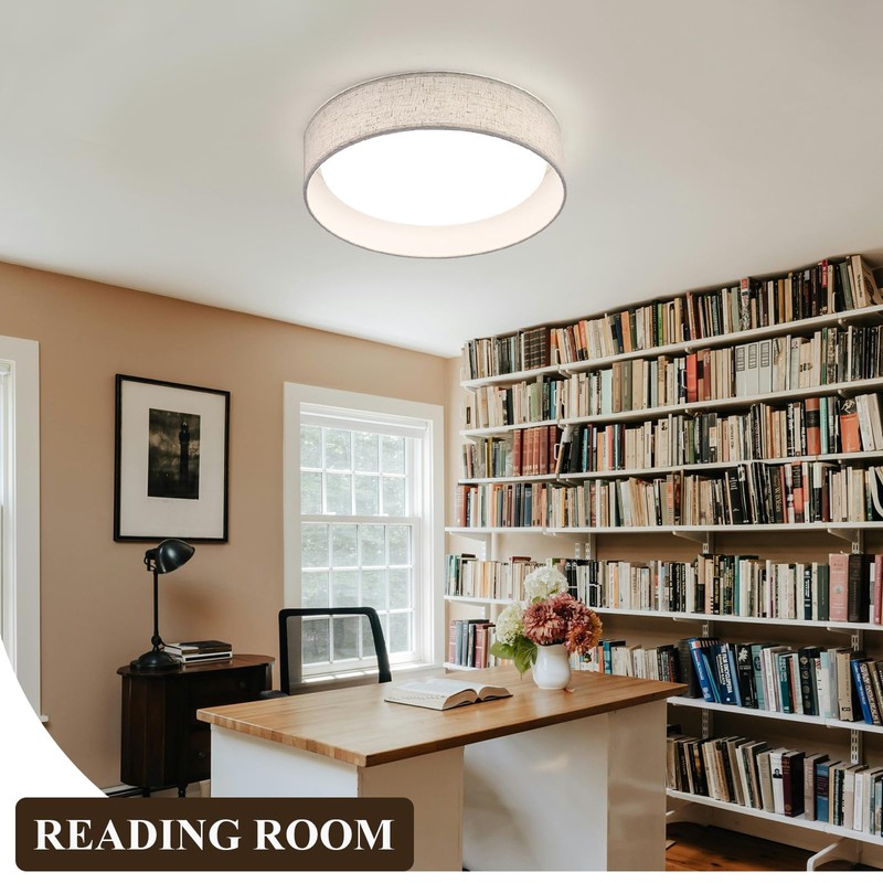Aufrichting LED Fabric Ceiling Light,13" Low Profile Flush Mount Light,24W