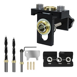 TopHomer 3-in-1 Pocket Hole Jig Kit, Self-Centeringfor Woodworking Exact dowel holes, with Positioning Clip Adjustable Drill Guide Punch Locator Carpentry Tools, with 8 mm Drilling Template