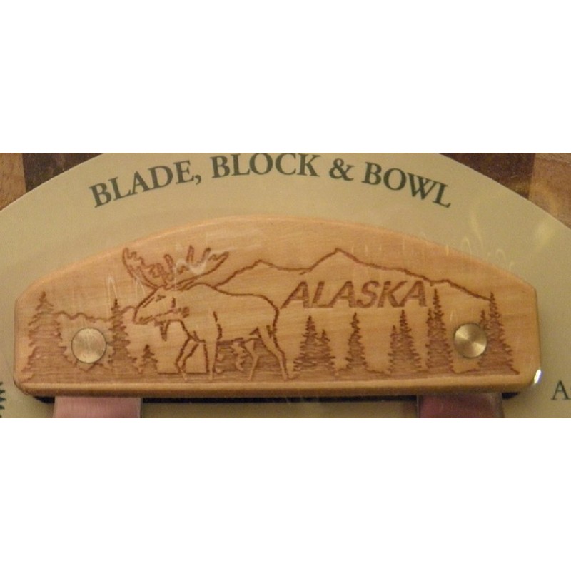 Large Alaska Ulu Bowl Set Roaming Moose Etched Handle