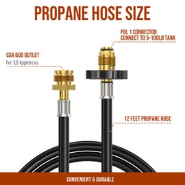 12FT POL Propane Hose Adapter, Connects to 5-100lb Tank, Propane Grill Hose Fit for Weber Q Grill, Coleman Camping Stove, Mr Buddy Heater