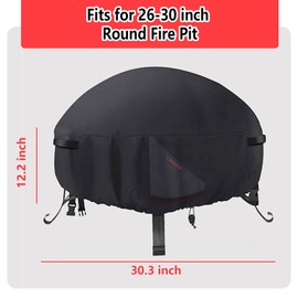 LAVAED Heavy Duty 600D Outdoor Round Fire Pit Cover for Fire Pit 26-30 inch,Waterproof Full Coverage Patio Round Fire Pit Cover, Dustproof Oxford Cloth Outdoor Fireplace Cover