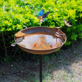 VEWOSTAR 13” Bird Bath Metal Bird Bath for Outside Bird Baths with 5-Prongs Bird Feeder Birdbath Standing with Hummingbird Statue Bird Bath Bowl for Garden Lawn Yard Decor(37.4”H)