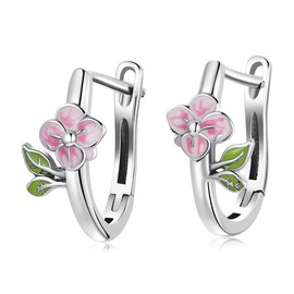 Birthday Gifts for Women 925 Sterling Silver Hoop Earrings for Women Spring Pink Cherry Hoop Earrings for Girls Hypoallergenic Christmas Jewelry Gift