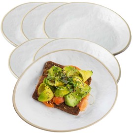 Tablecraft Melamine Dinner Platters, Break Resistant Dinnerware Plates for Serving Entrees, Salad, Side Dishes, Commercial Foodservice Restaurant Use, 9" Oval, Textured Pattern, White Beige, Set of 6