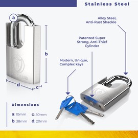Magmaus® SDL/50 [Never-Rust] Outdoor Padlock Heavy Duty Waterproof - [High Security Anti-Cut Shackle] - Ideal for Sheds, Gates, Containers