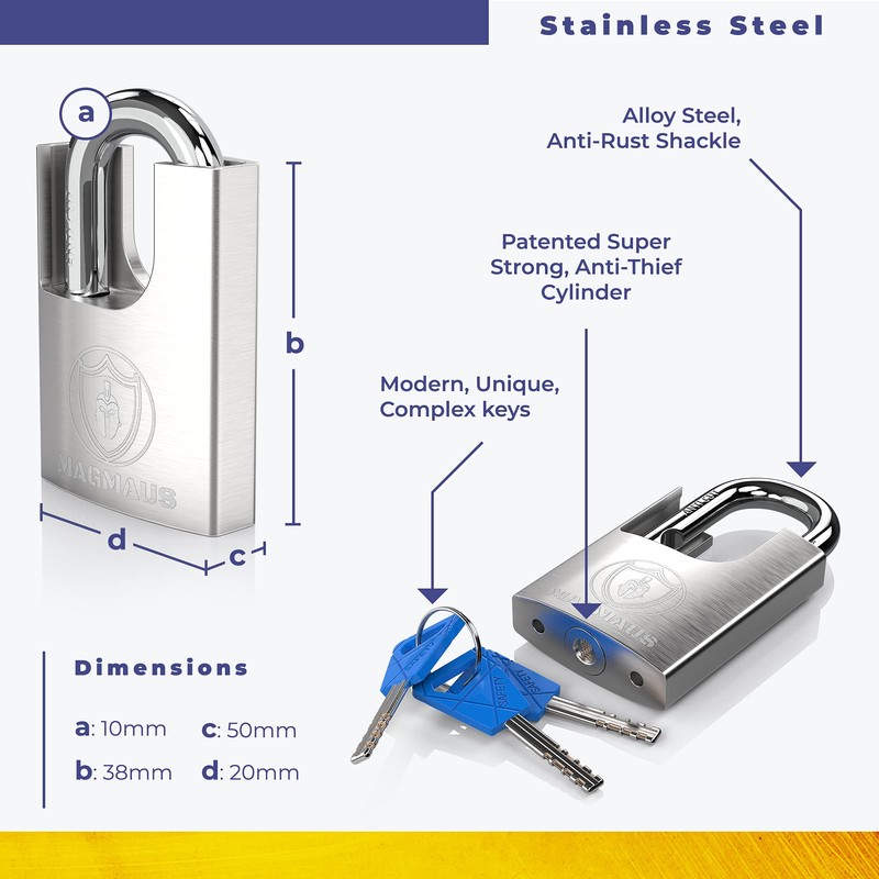Magmaus® SDL/50 [Never-Rust] Outdoor Padlock Heavy Duty Waterproof - [High