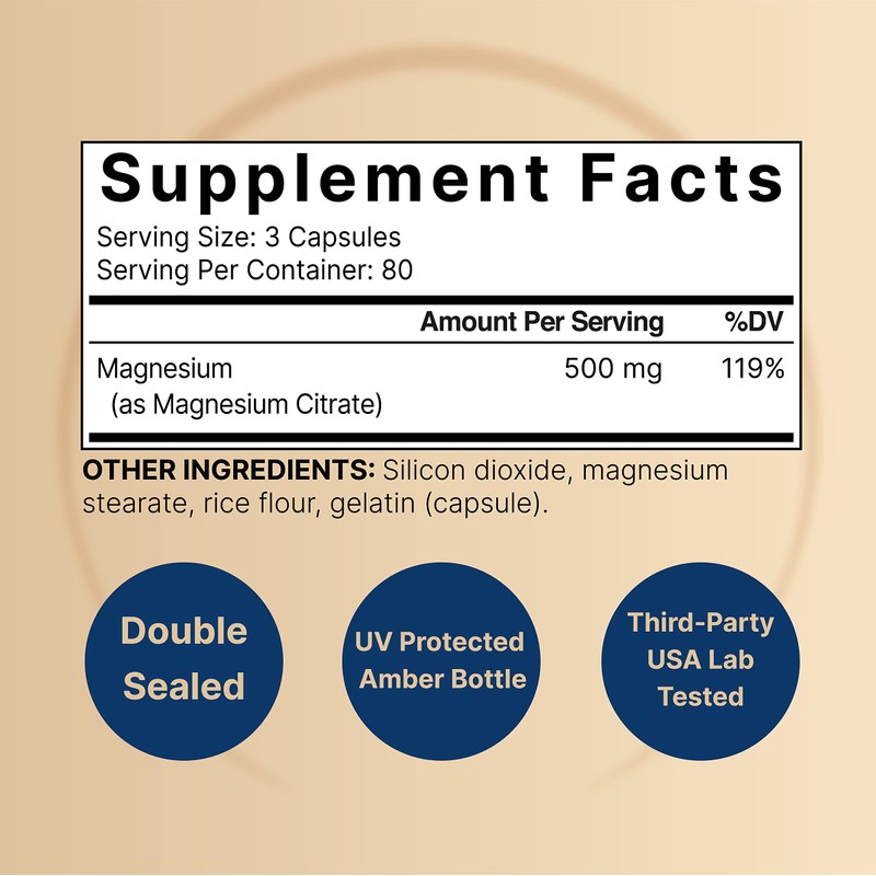 NatureBell Magnesium Citrate 500mg, 480 Capsules (2 Pack) | High-Purity