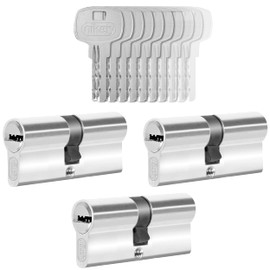 Gercar 3 x Keyed Alike Locking Cylinder 3 Profile Cylinder 30/30 incl. 15 Keys - 60 mm - Double Cylinder Door Lock Cylinder Lock Simultaneous Locking Set of 3 - Length: 60 mm, A: 30, B: 30