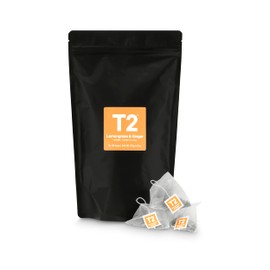 T2 Tea Lemongrass and Ginger Herbal Tea Bags in Resealable Foil Refill Bag, 60-count