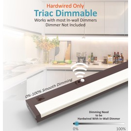 Leetdud Under Cabinet Lighting Motion Sensor Hardwired, 24 Inch 12W Dimmable, 5 CCT 2700/3000/3500/4000/5000K, Eyes Care Design Linkable Under Counter Lights for Kitchen, Sink, ETL Listed, Bronze